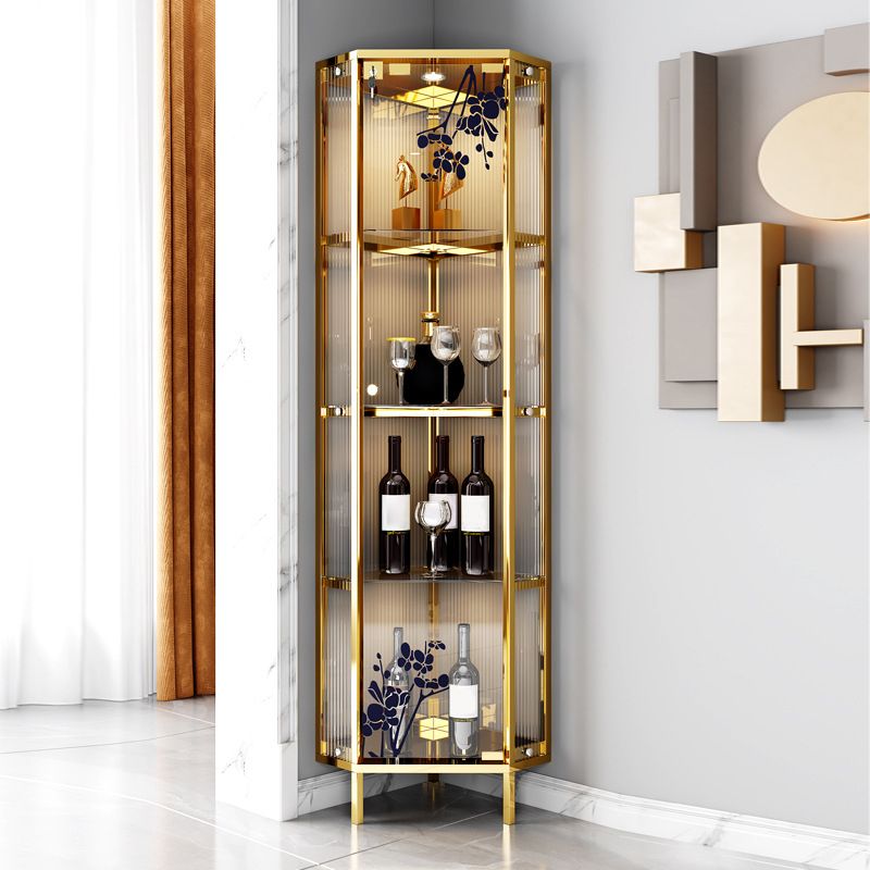 Contemporary Glass Doors Curio Cabinet Metal Storage Cabinet with Lighting