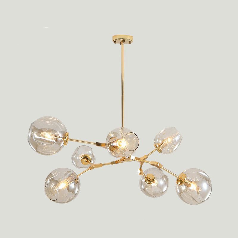 Simplicity Cup Shade Drop Pendant Clear Dimpled Glass 7-Bulb Dining Room Pendant Chandelier in Gold