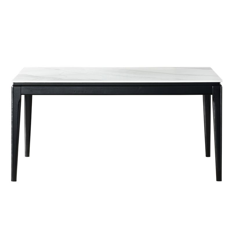 Rectangle Retro Modern Dining Table 4 Legs White Fixed Table of Sintered Stone