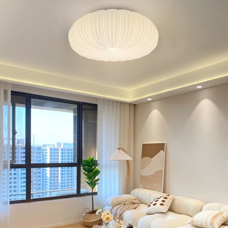 Round Shape Plastic Flush Mount Light Modern Style 1 Light Ceiling Mount Light in White