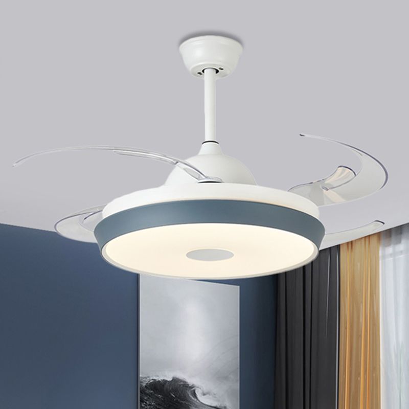 Circular Acrylic Ceiling Fan Lamp Simple LED Living Room Semi Flush Mount Light in Grey with 8 Clear Blades, 42" Wide