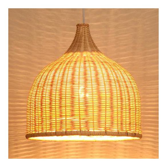 Hand Knitted Bamboo Domed Hanging Pendant Farmhouse One Light Suspension Lamp in Beige