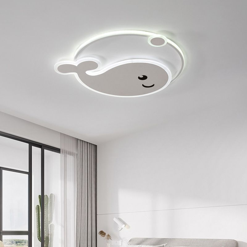 Whale Shape Flush Light Modern Style Metal 2 Light Flush Mount for Bedroom