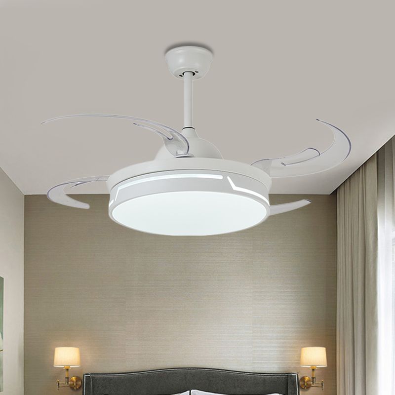 Metal White Ceiling Fan Lamp Circular 42" W LED Modernism Semi Flush Mount Light Fixture for Bedroom, 8 Blades