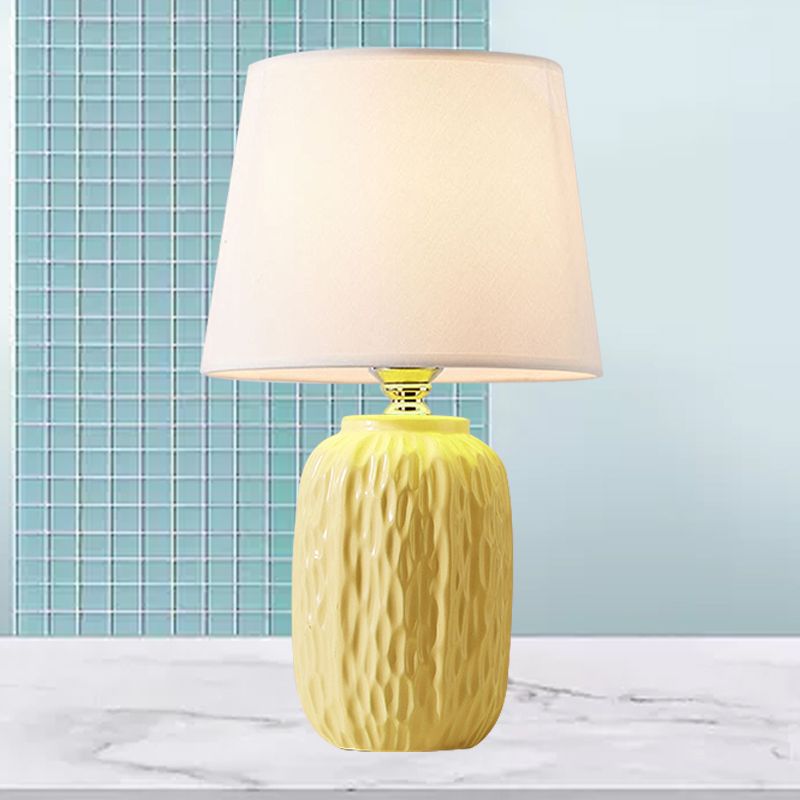 Single Hammered Ceramic Night Lamp Modern Pink/Blue/Yellow Oval Table Lighting with Tapered Lampshade