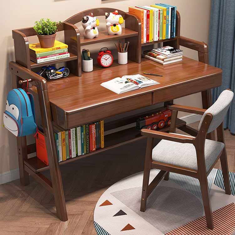 Wooden Children's Desk Home Desk with Chair Set with Storage Shelves