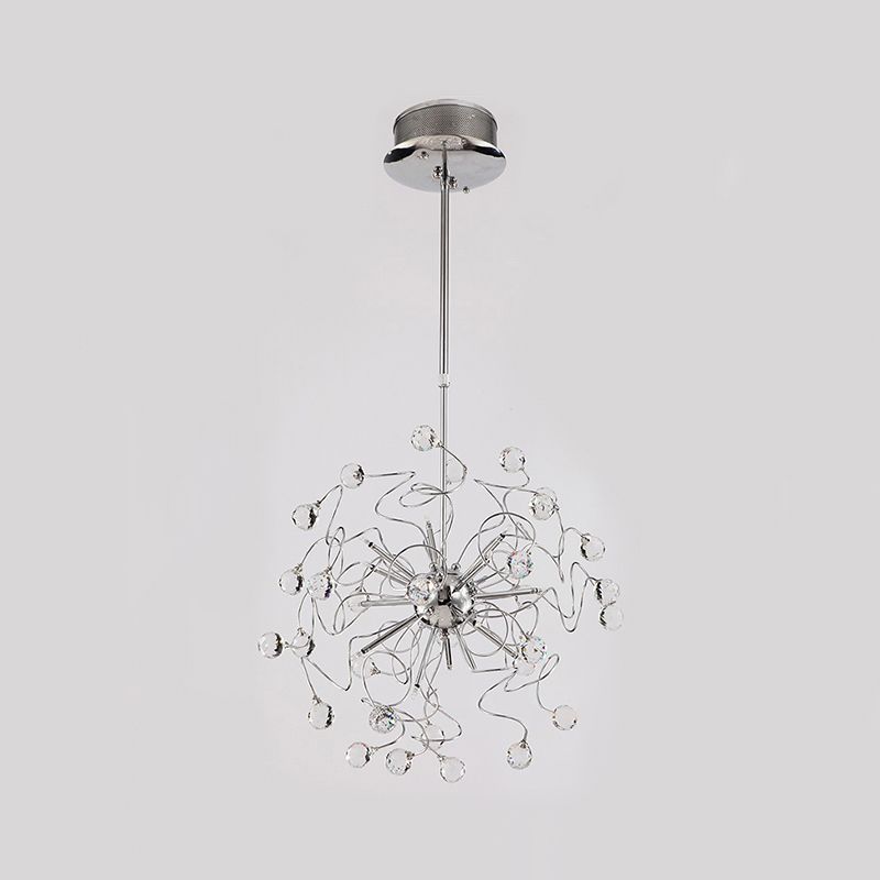 Sphere Chandelier Pendant Light Contemporary Crystal LED Silver Hanging Pendant Lamp in White/Warm