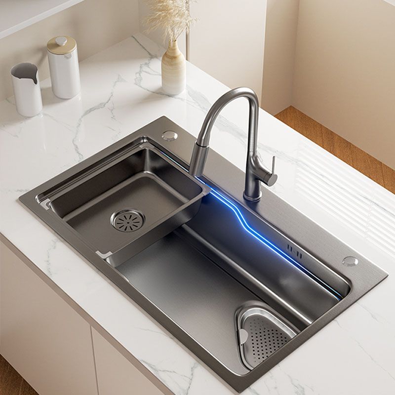 Contemporary Style Kitchen Sink Stainless Steel 3 Holes Drop-In Kitchen Sink