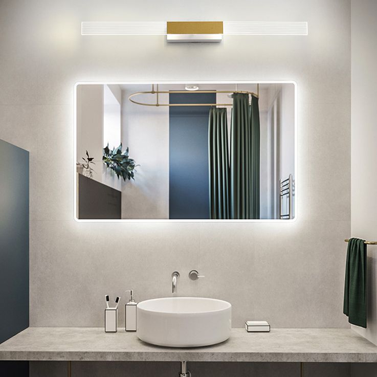 Strip Vanity Mirror Light Minimalist Acrylic LED Bath Wall Mount Lighting in Gold