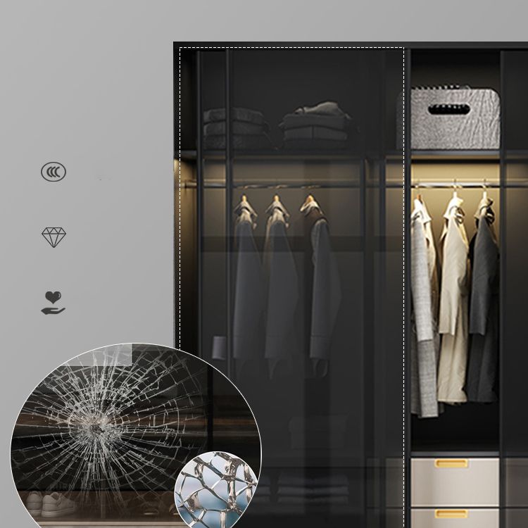 Black Wardrobe Cabinet Contemporary Glass Wardrobe Armoire for Home