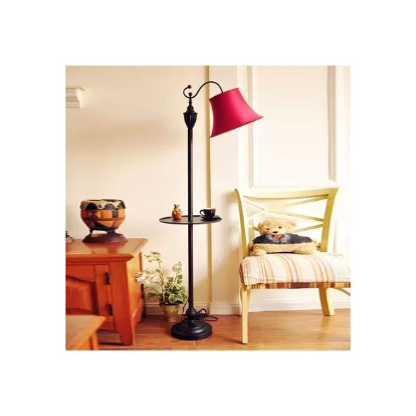 Contemporary Black Base Floor Lamp Bucket Shade One Light Metal Floor Light for Living Room