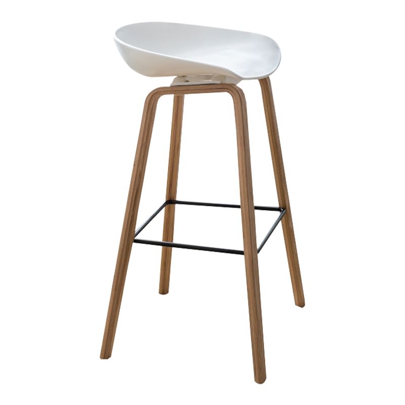 Modern Plastic Counter Stool Footrest Low Back Bucket Coffee Shop Bar Stool with Wood Legs