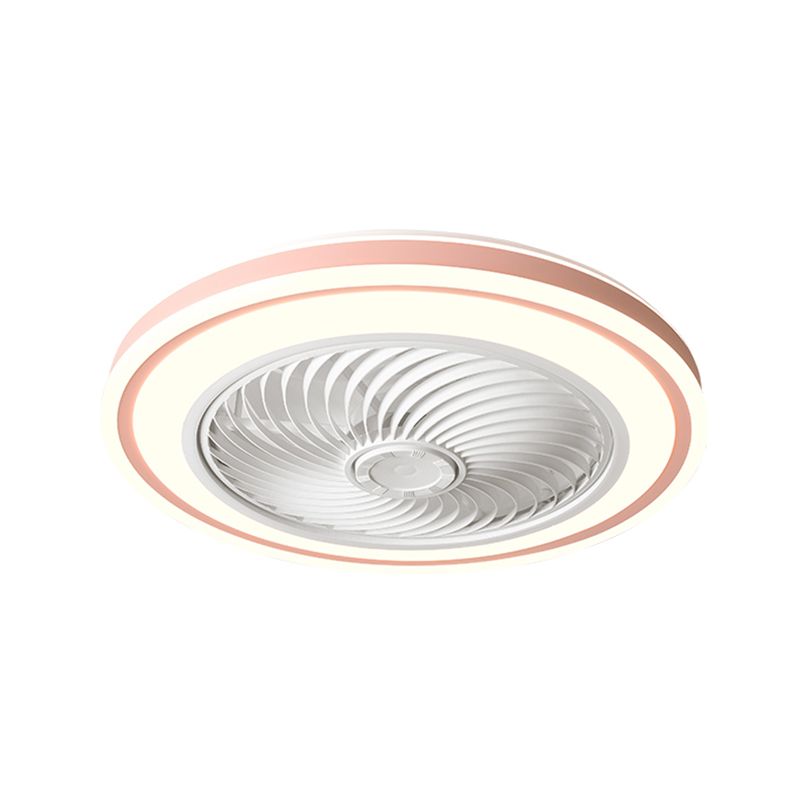 Remote Control Round Ceiling Fan Light Fixture Macaron Metal LED Semi Flush Mount Lamp for Bedroom