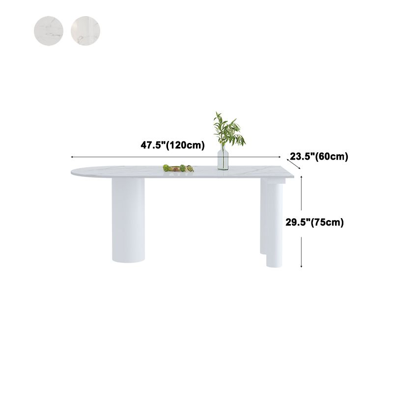 Simple Stone Top Table for Restaurant Oval Table with Three White Pedestal