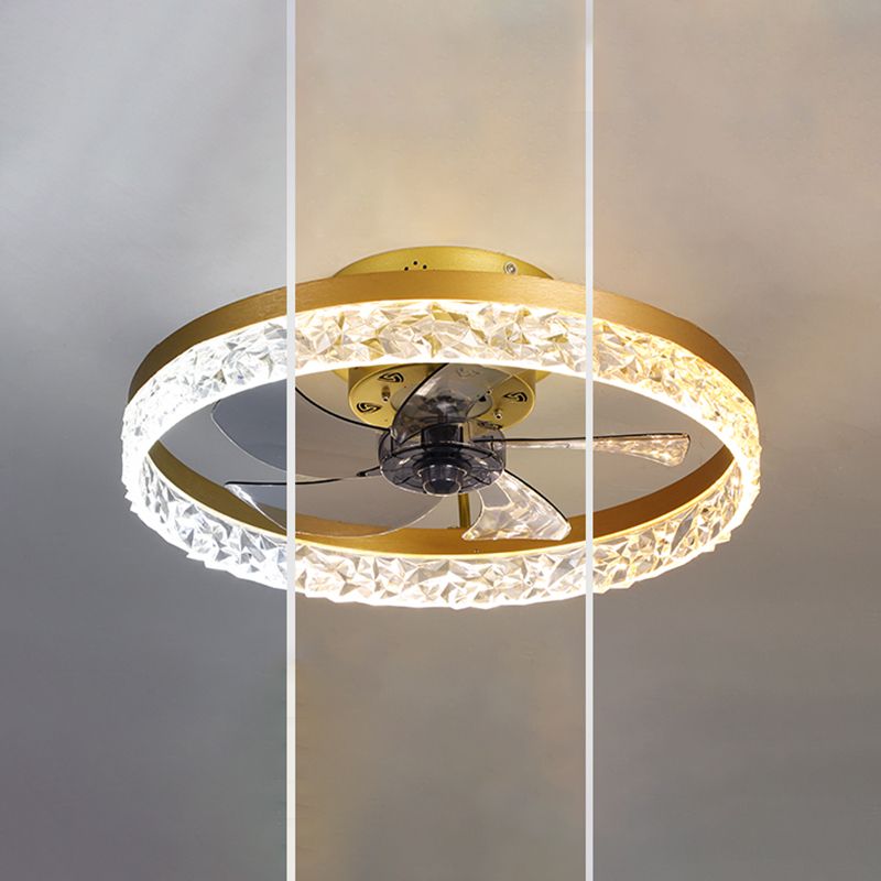 Crystal Circular LED Ceiling Fans in Modern Simplicity Wrought Iron Flush Mount for Interior Spaces