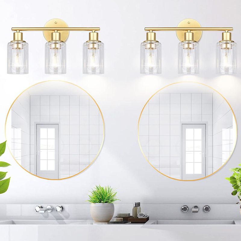 2 / 3 - Light Vanity Light Cylinder Clear Glass Shade Traditional Bathroom Vanity Lighting