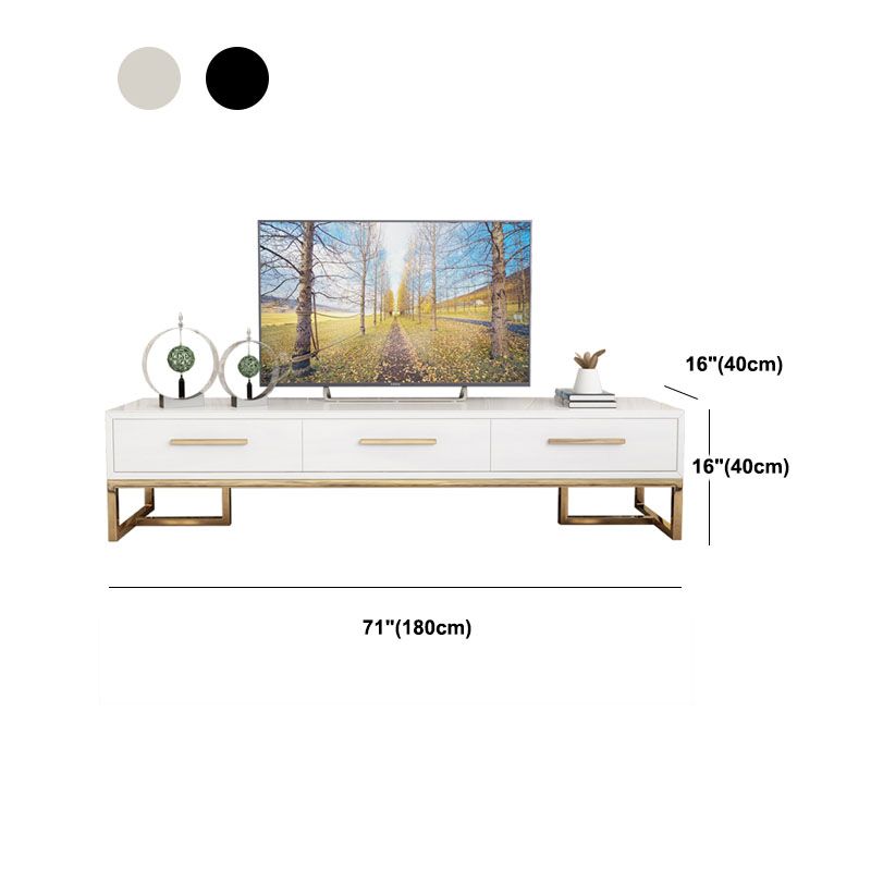 Glam Glass Top TV Stand in Black/White Steel Frame TV Console with Drawer