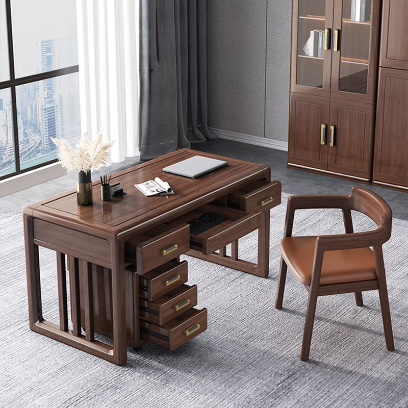 Contemporary Style Wood Office Desk Rectangular Brown Task Desk with 2 Drawers