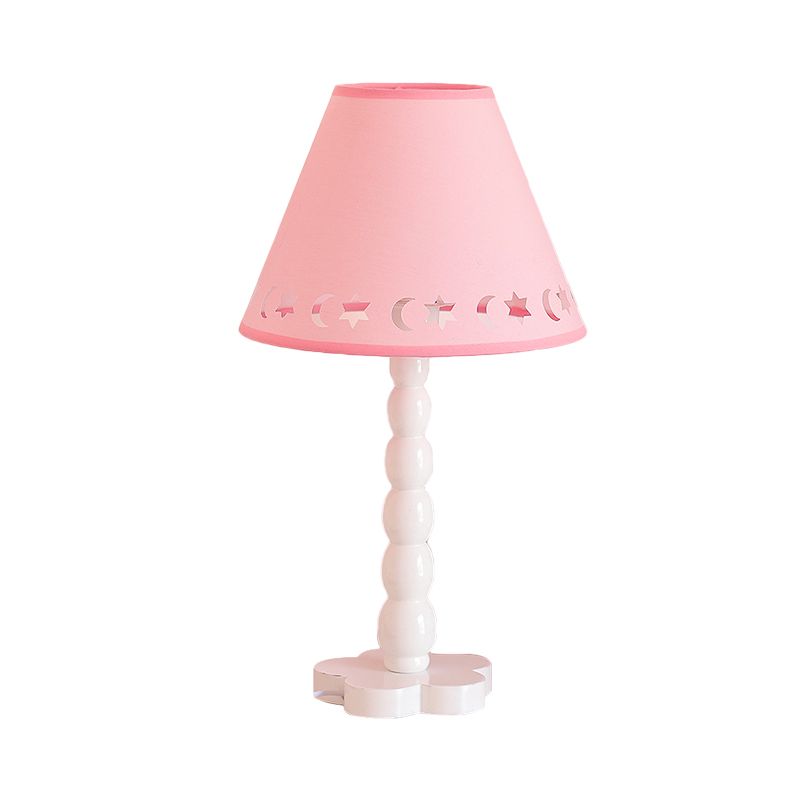 Kids Cone Table Lamp Fabric 1 Light Bedroom Night Light with Cutout Design and Wood Base in Pink/Pink and White/Pink and Green