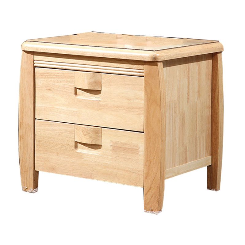 2 Drawers Solid Wood Nightstand Oak Traditional Night Table ,19.7" Tall