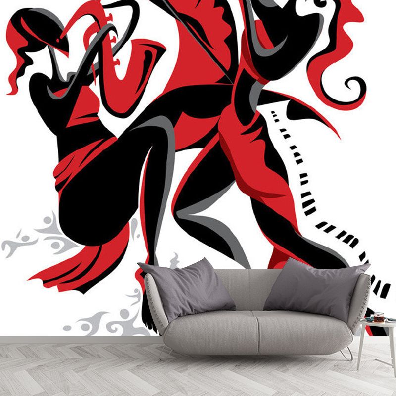 Illustration Girls Ensemble Wall Mural for Bedroom, Red and Black, Made to Measure