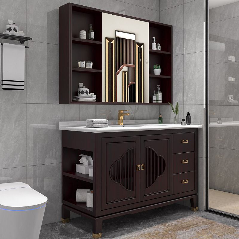 Traditional Bathroom Vanity Wood Standalone Cabinet and Shelving Included Vanity Set