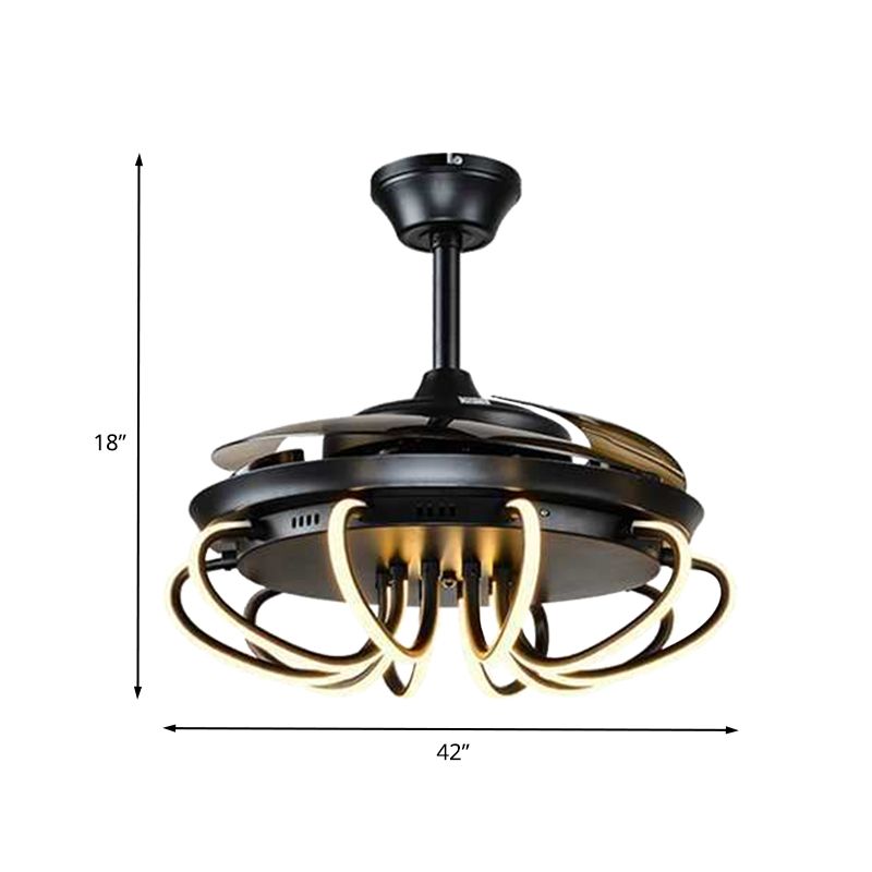 Éclair de ventilateur suspendu en acrylique Swirl Salle traditionnel 42 "W LED Semi Flushmount en noir avec 3 lames, télécommande / conversion de fréquence et télécommande