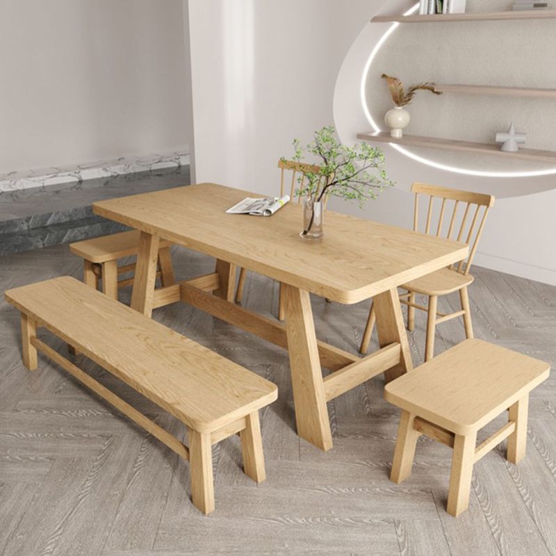 Modern Rectangle Dining Table Solid Wood Dining Table with Trestle Base