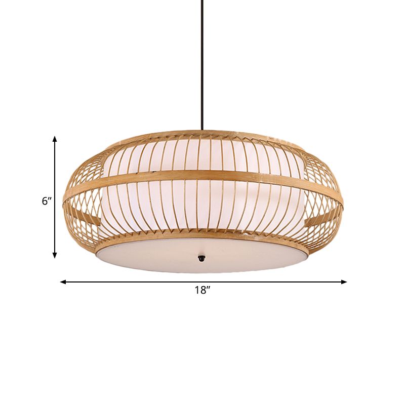 Iluminación colgante de tambor beige estilo asiático 1 luz de techo colgante de bambú para comedor, 18 "/21.5" de diámetro