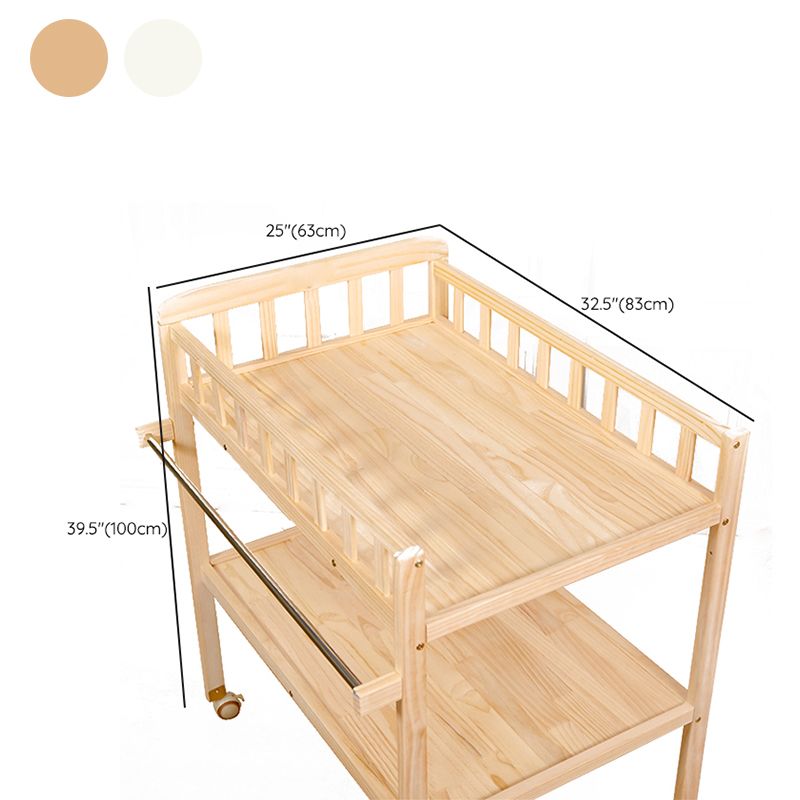 Flat Top Baby Changing Table Solid Wood with Storage Shelf and Wheel