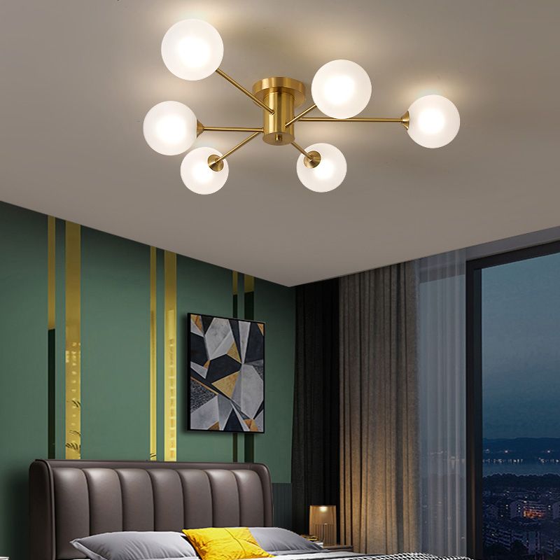 Nordic Style Golden Ceiling Light Ball Shape Ceiling Lamp with Glass Shade for Bedroom