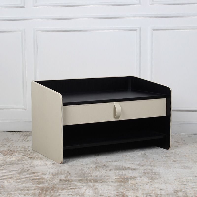 Contemporary Faux Leather Nightstand 1 - Drawer Nightstand with Wood Accents