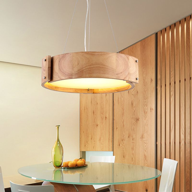 Bois naturel 1 lumière suspendue moderne modern tambour pendant plafonnier pour restaurant