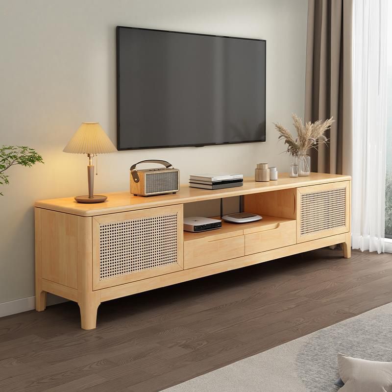 Solid Wood TV Media Console Contemporary TV Console with Drawers