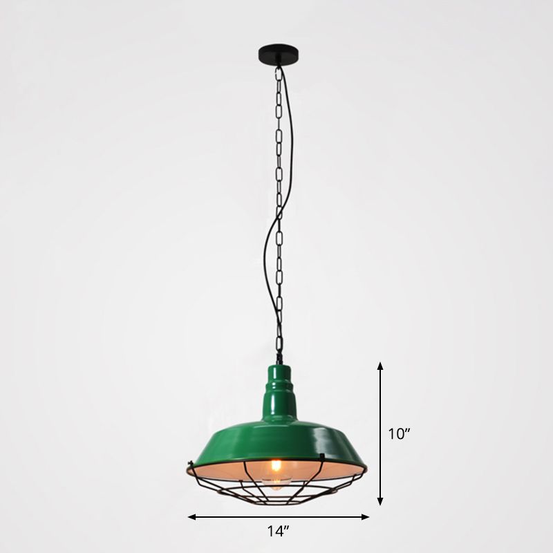 Single-Bulb-Anhänger leichter Dachbodenstil Schattenschatten Metallpendel Licht mit verjüngten Käfigboden