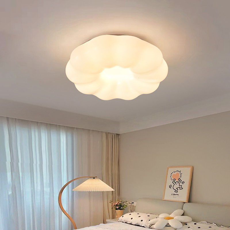 Pumpkin Shape Flush Mount Ceiling Light Fixture Modern Flush Mount in White Finish