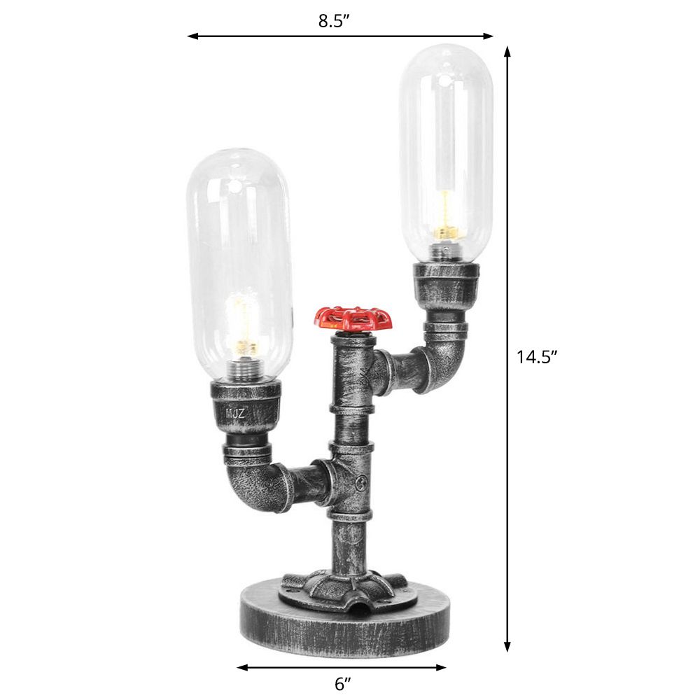 Clear/Amber Glass Antique Silver Table Light Capsule Shade 2-Light Industrial Desk Lamp for Living Room