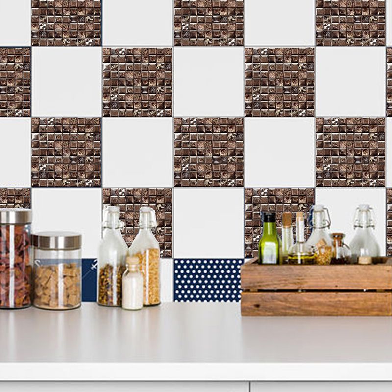 Coffee Brickwork Wallpaper Panels Mosaic Tile Modern Adhesive Wall Decor for Kitchen, 10 Pcs