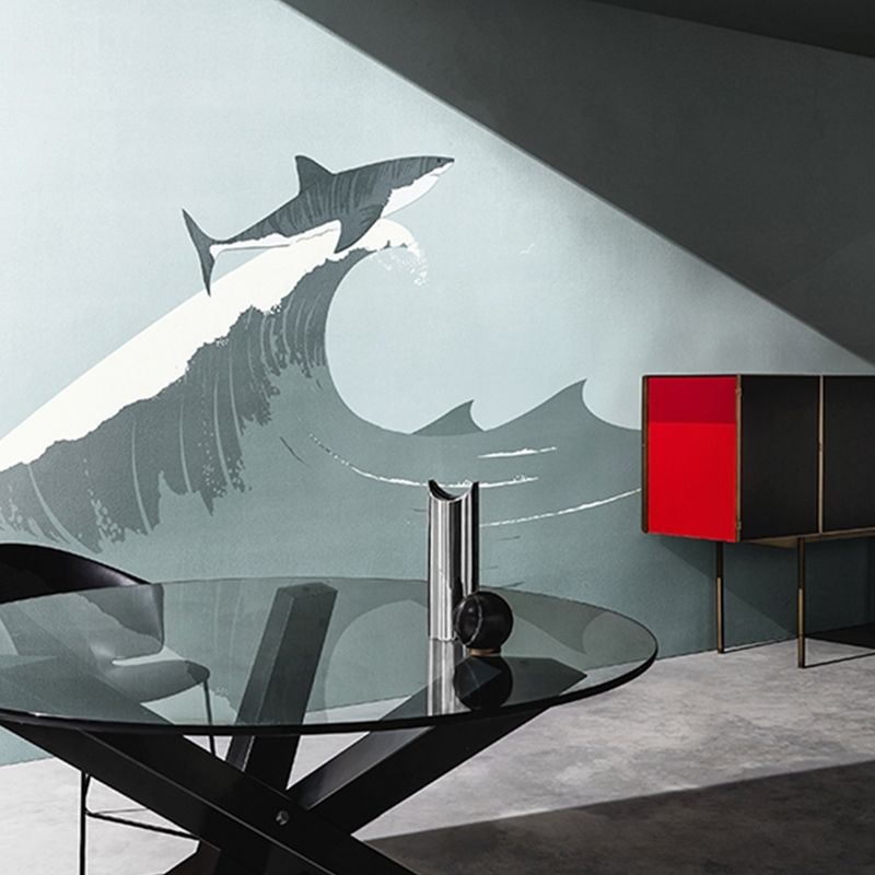Stain-Resistant Whale Wall Mural Decal Non-Woven Fabric Simple Wall Art for Boy's Bedroom