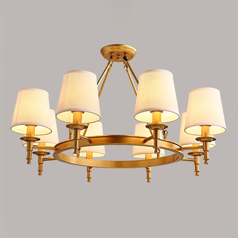 American Vertical Chandelier Lighting Fixtures Metal Ceiling Chandelier with Fabric Shade