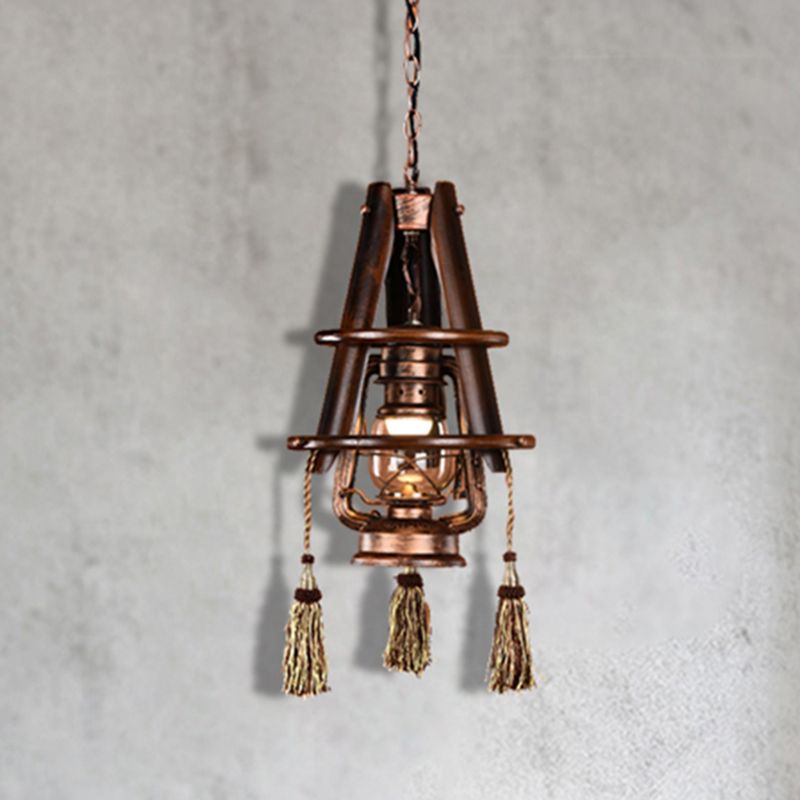 Lantern Dining Room Hanging Light Kit Coastal Clear Glass 1 Light Weathered Copper Pendant Lighting