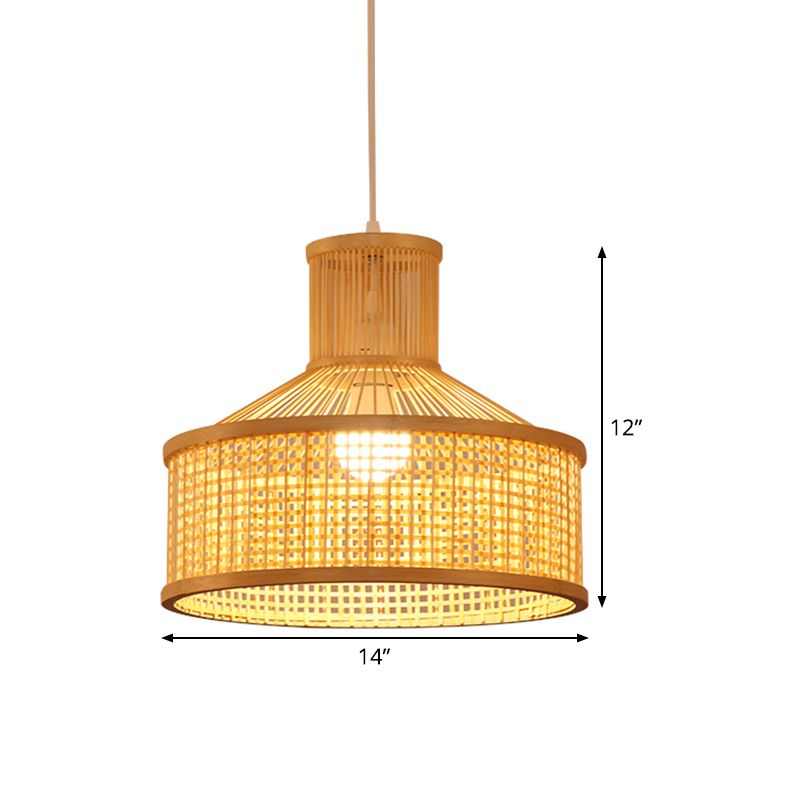 Lampada cinese 1 lampada a ciondolo bulbo beige intrecciata a mano sospesa con tonalità di bambù