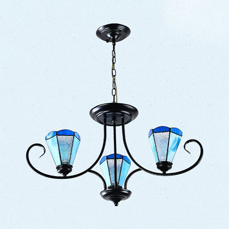 Zwart 3/6/8 Lichten plafond kroonluchter barokke blauw mat glazen kegel plafond hanger licht, 18 "/27.5" /32.5 "w