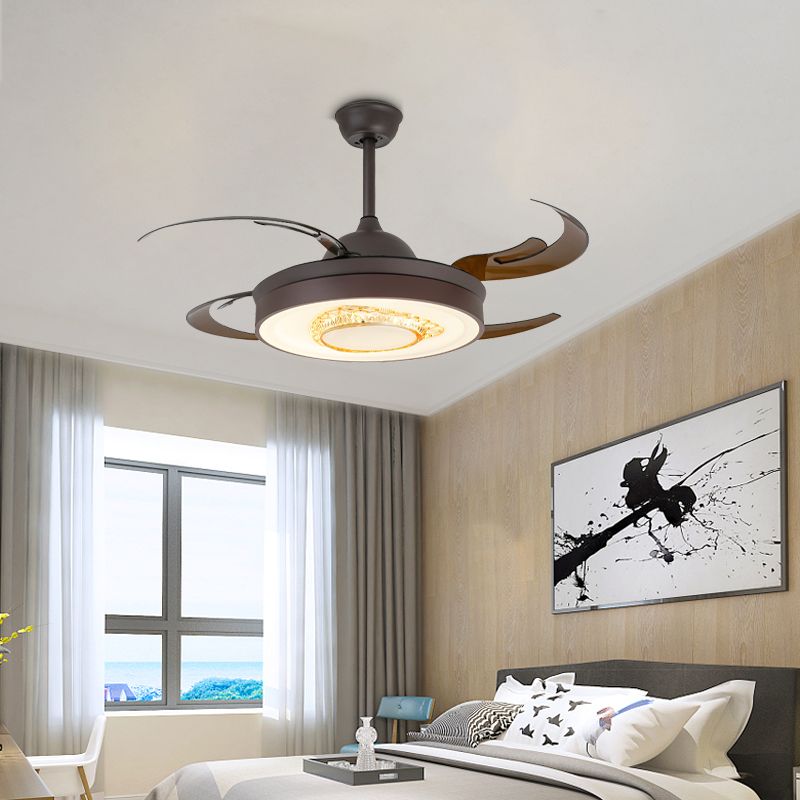 Reversible Antler Blade LED Ceiling Fan Nordic Style Black Metallic Downrod Semi Flush Mount Lamp with Crystal Element