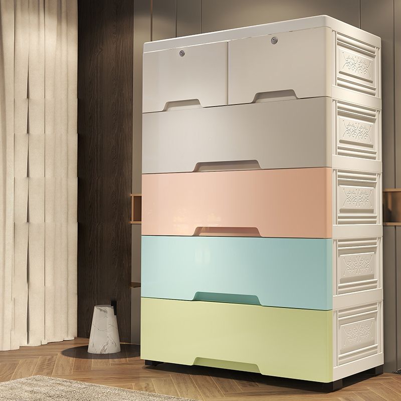 Contemporary Kids Closet Plastic Glossy Coat Locker with 5-Drawer