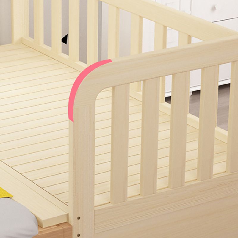 Under Crib Storage Baby Crib with 3 Guardrails Pine Nursery Bed