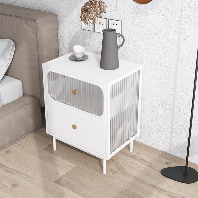 Black/White/Golden Nightstand Modern Glass 2 Drawers Night Table