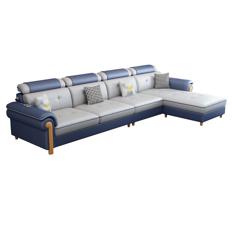 Round Arm 4-Seater Pillowed Back Cushions Sectional Sofa with Chaise