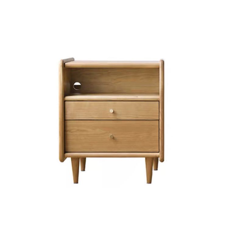 Modern Solid Color Bedside Table Wooden 2-Drawer Kids Nightstand