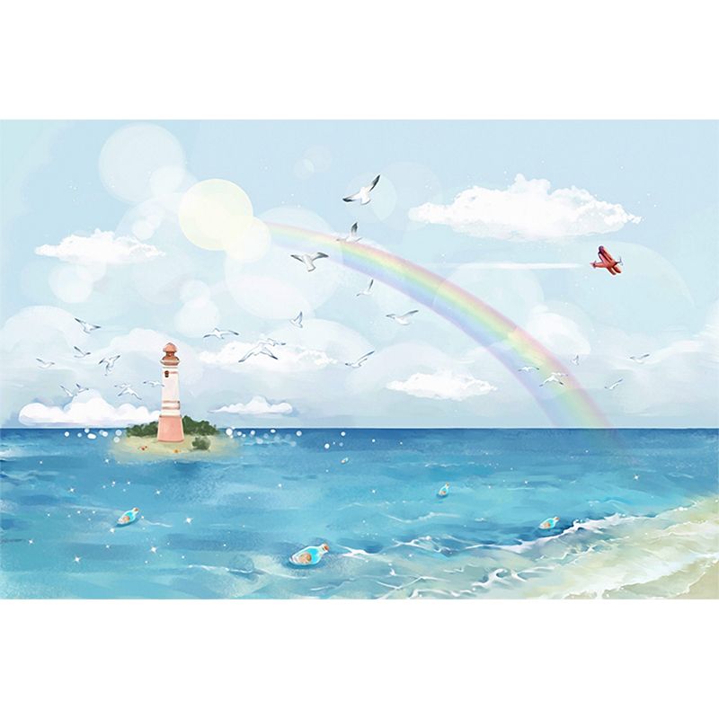 Blue Seaside Landscape Mural Decal Ocean Children's Art Stain Resistant Wall Covering